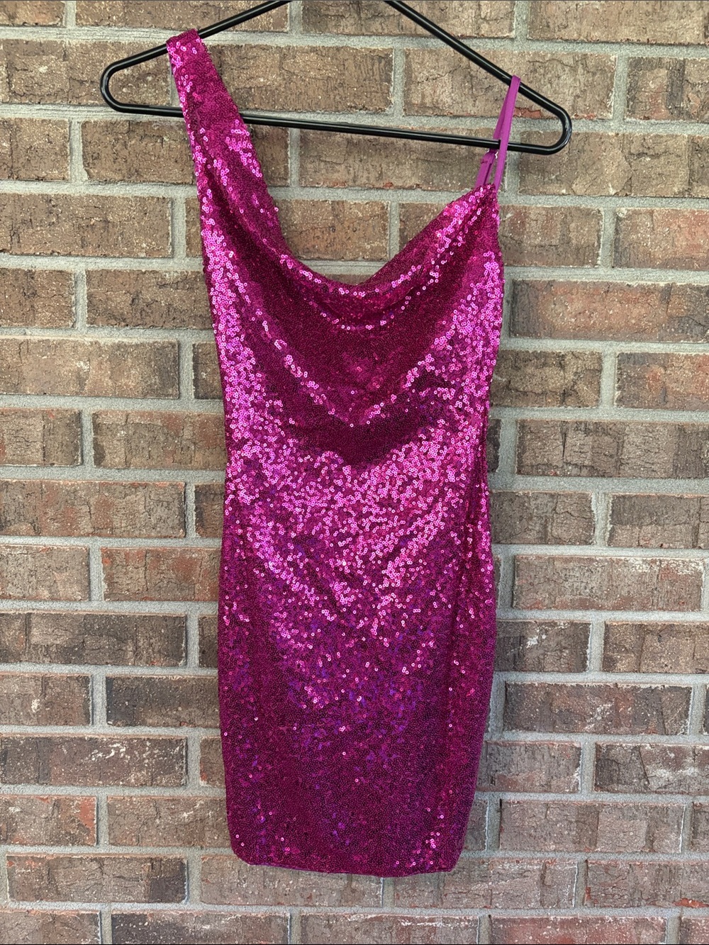 Fuchsia Sequin Cowl Neck Mini Dress - Homecoming